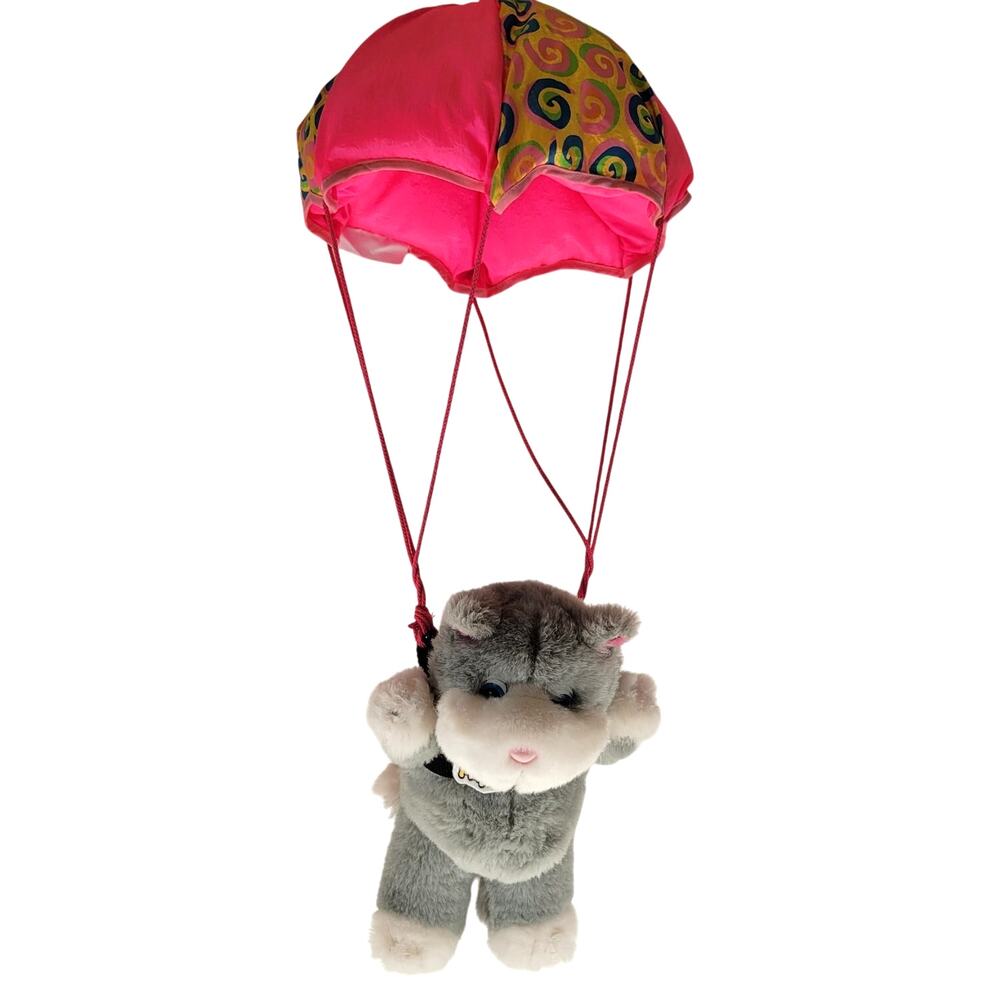 Paratroopers Plush Cat Toy, Colorful Parachute 12" Stuffed Animal Plushie VTG